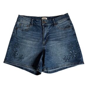 Camila Coelho Floral Eyelet Embroidered Jean Shorts Medium Wash Denim Womens 8